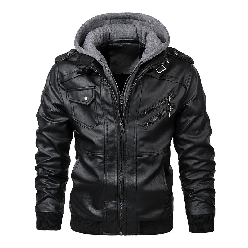 Hooded PU Leather Jacket