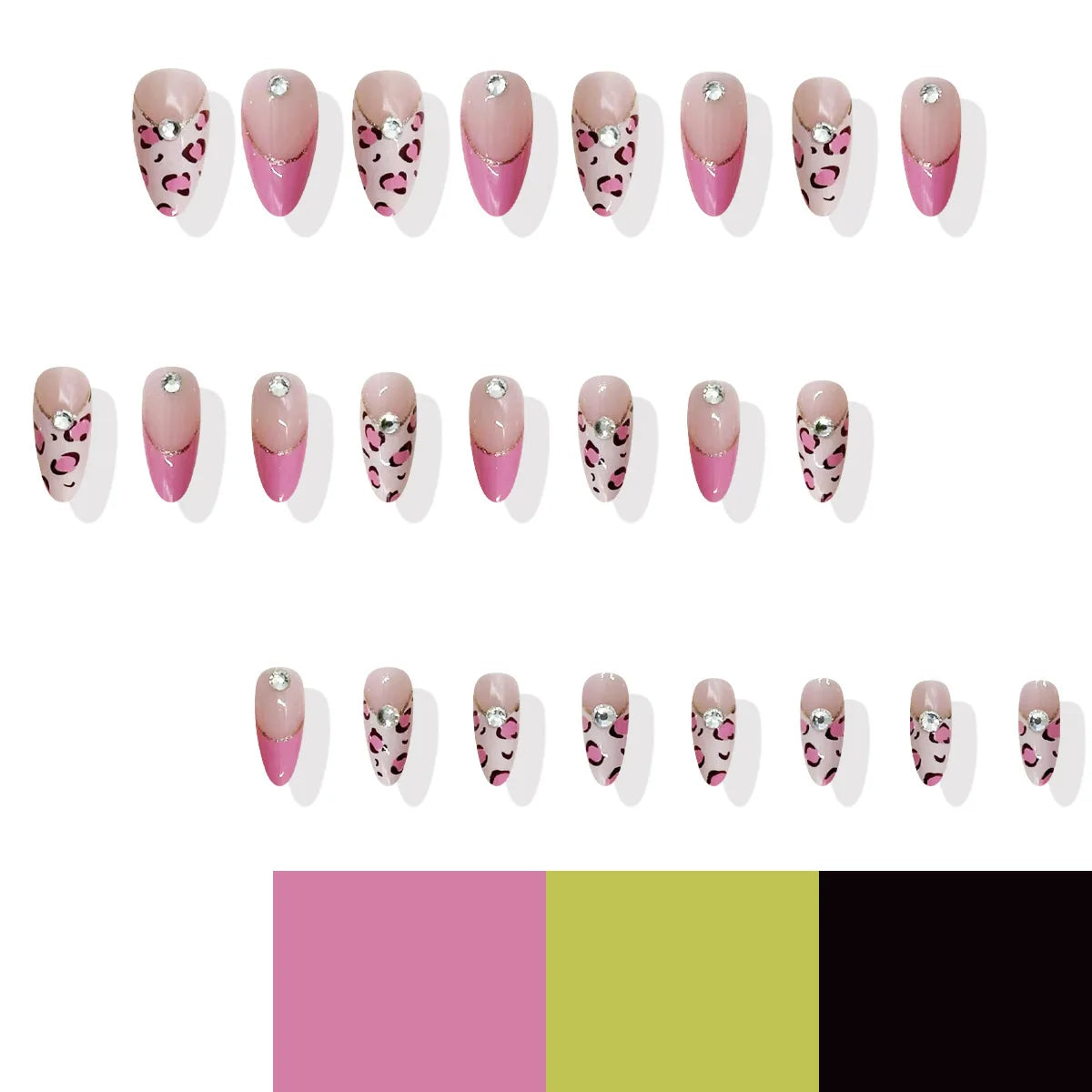 24pcs Pink Leopard Print Fake Nail Tips y2k Spicy Girls French Almond Press on Nail Wearable Detachable Sweet Korean False Nails