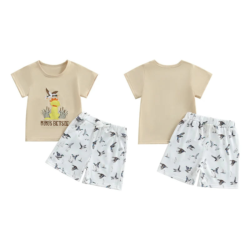 2025-01-15 Lioraitiin Toddler Baby Boy Duck Outfit Short Sleeve T-shirts Elastic Waist Shorts Summer Outfit