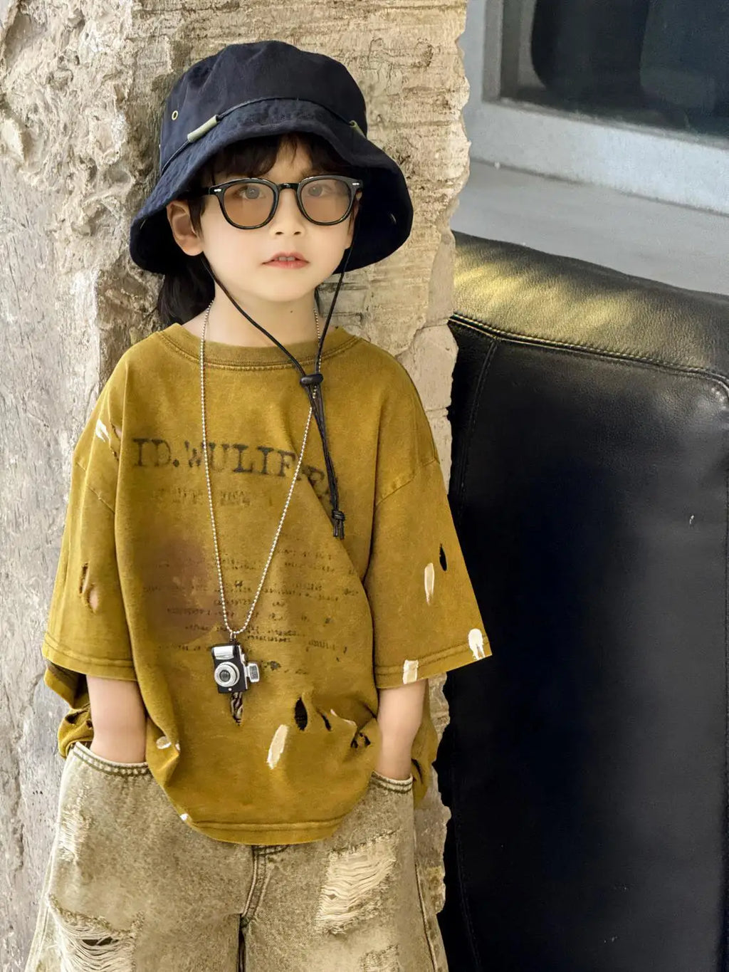 100-150cm Boys' clothing set summer new style children's ripped denim shorts tie dye short sleeved T-shirt 2-piece set