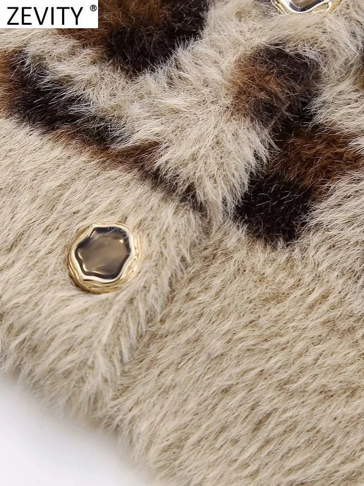 Leopard Pattern Fur Knit Sweater