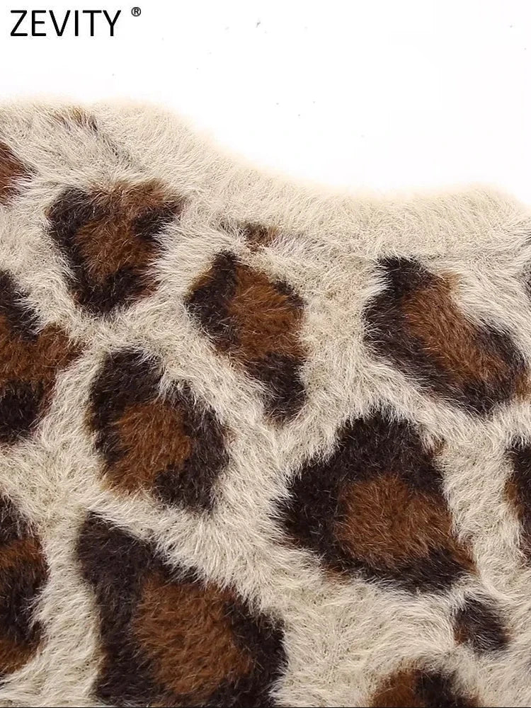 Leopard Pattern Fur Knit Sweater