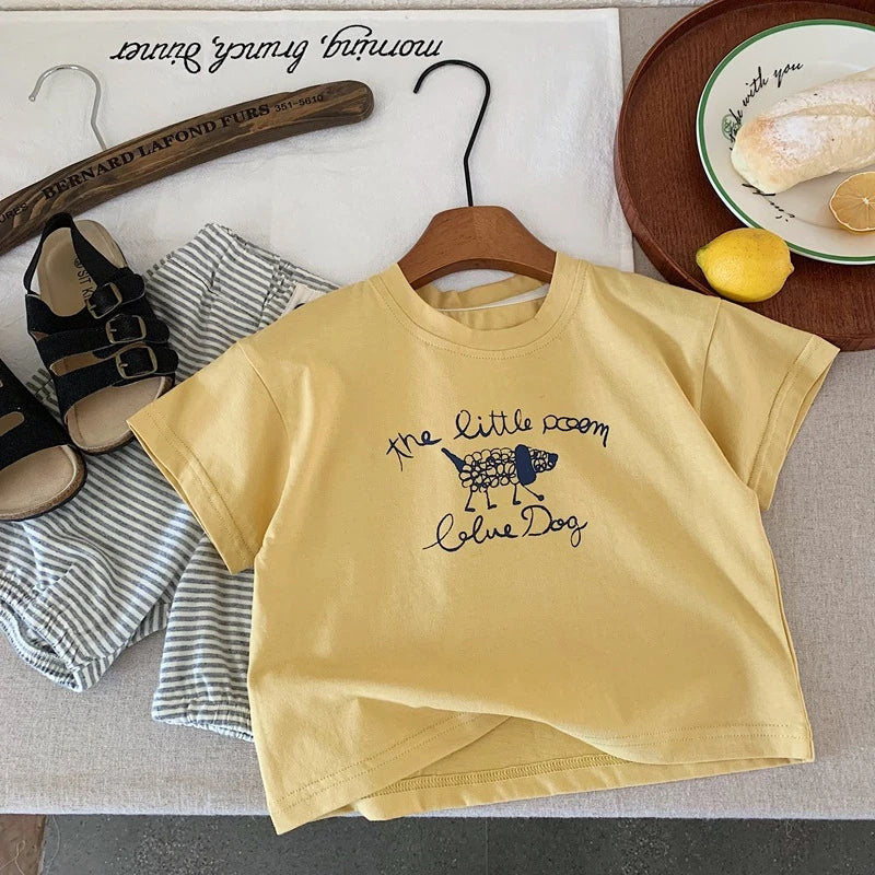 Summer Clothing Baby Boys Cartoon Printed T-shirt Round Collar Loose Casual Tshirts Children Clothes Short Sleeve Tees Tops