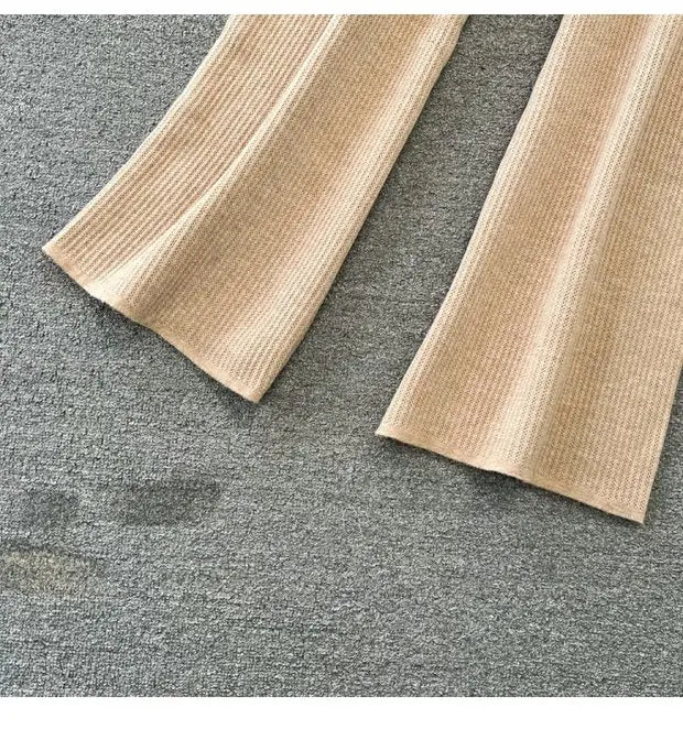 Zipper Hooded Slim Fit Knitted Sweatshirt Set