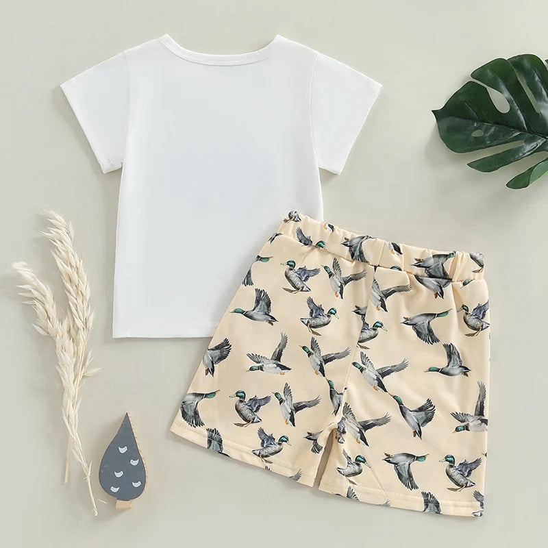 2025-01-15 Lioraitiin Toddler Baby Boy Duck Outfit Short Sleeve T-shirts Elastic Waist Shorts Summer Outfit