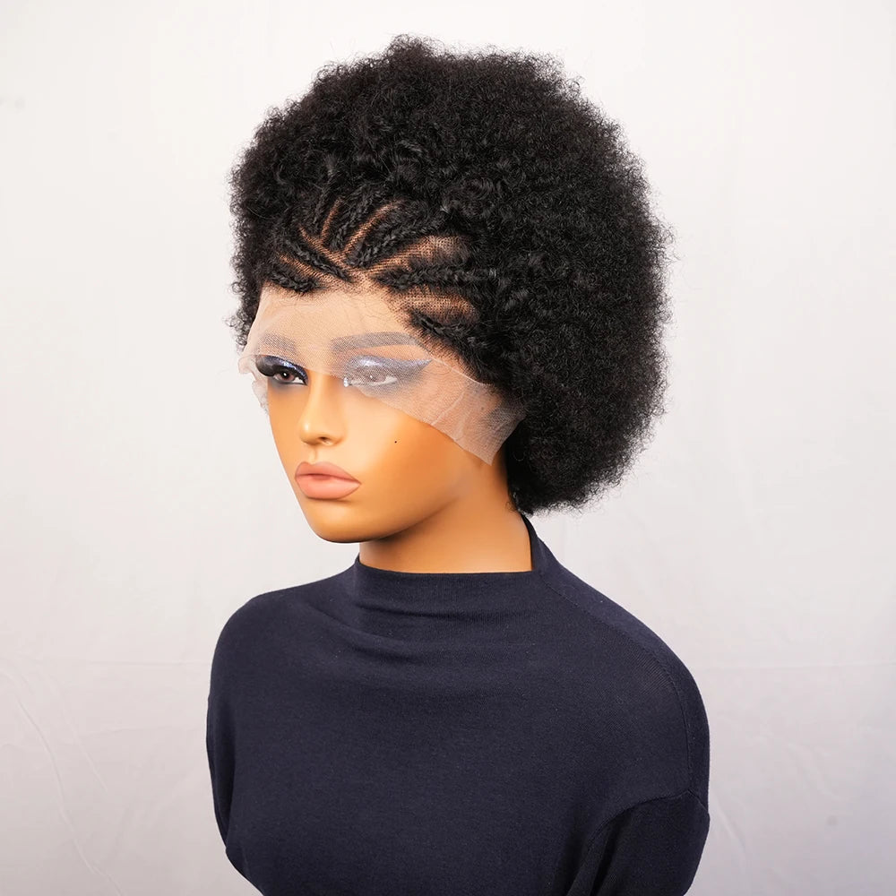 Short Afro Kinky Curly Bob Lace Front Braided Wig