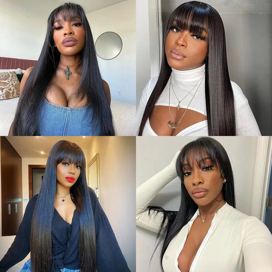 Silky Straight Human Hair Wigs With Bang