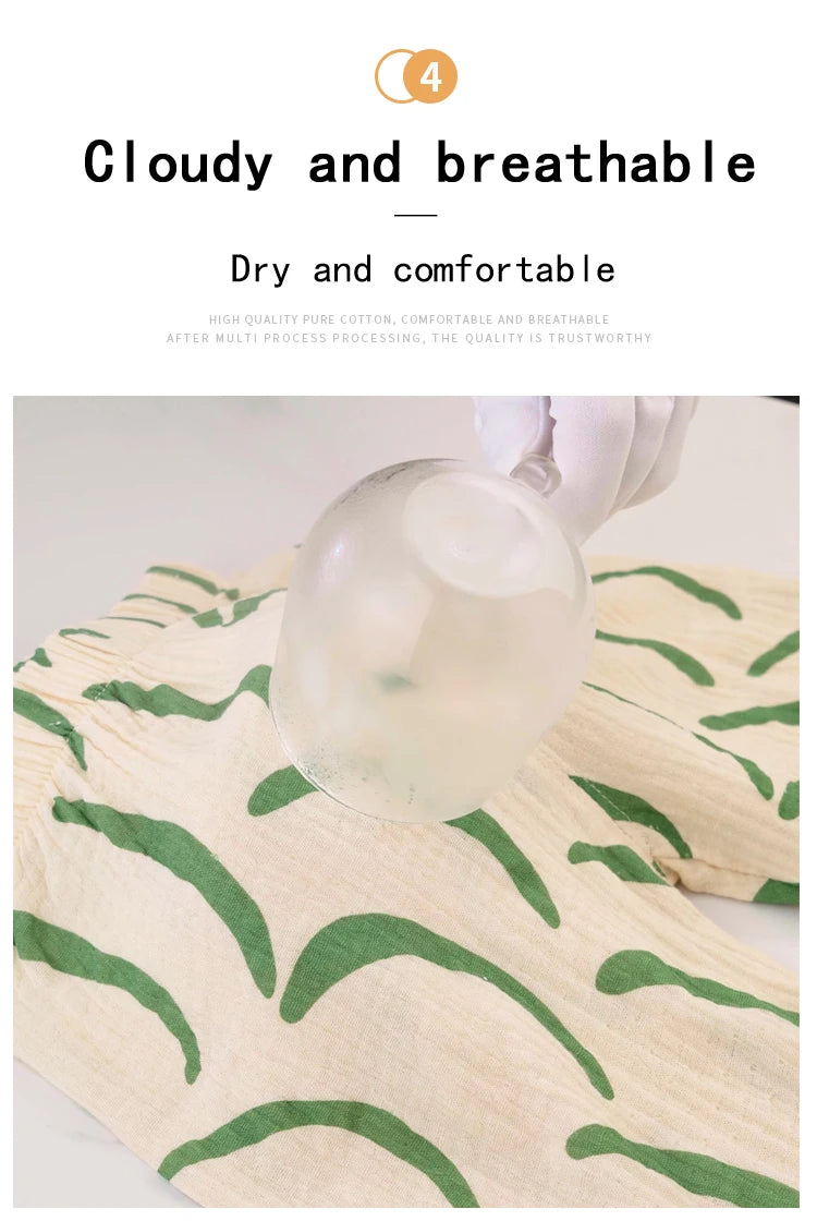 Kids Printed Mosquito-Repellent Pants Summer Boys Girls Pure Cotton Breathable Elastic Cuff Trousers for Baby Toddler Outdoor