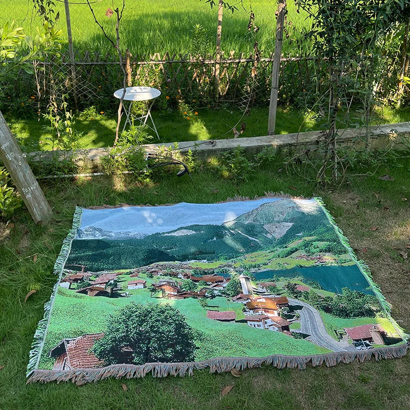 Snow Mountain Forest Cotton Thread Woven Blanket