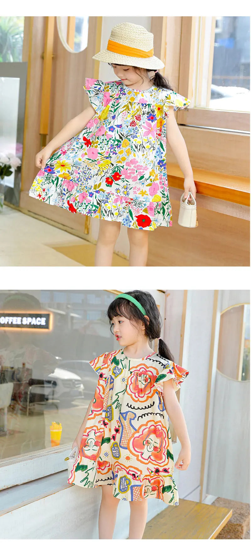 Girl Dresses100% Cotton Children's Clothing Summer Kids Clothes Girls Party Princess Fashion Outfit Flower Pattern Beach Dresses