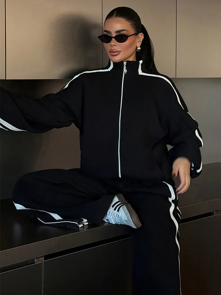 Stripe Contrasted Sweatshirt Pant Set