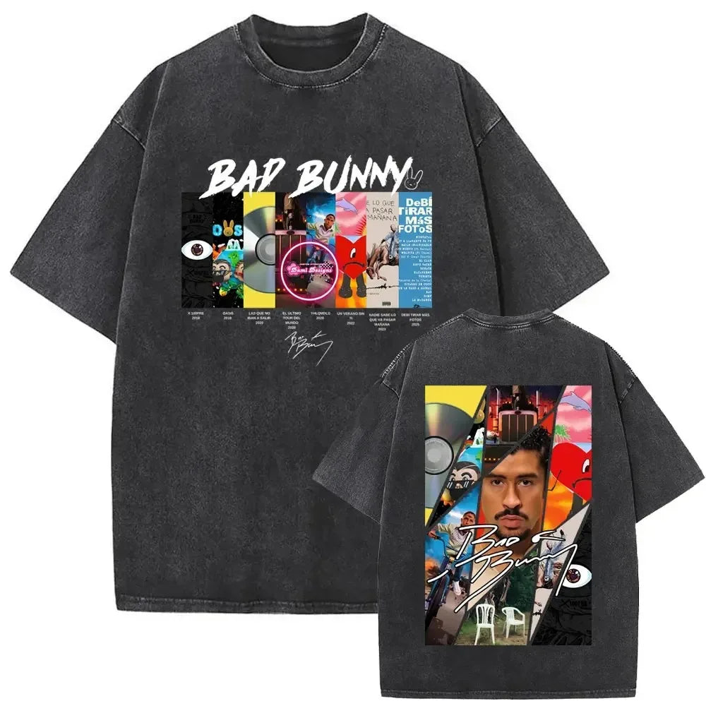 Washed Vintage Rapper Bad Bunny DeBi TiRAR MaS FOToS DTMF Print T-Shirt