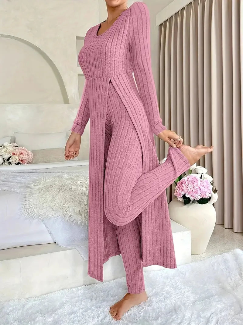 Super Long Slit Top Slim Trousers Two-Piece Set