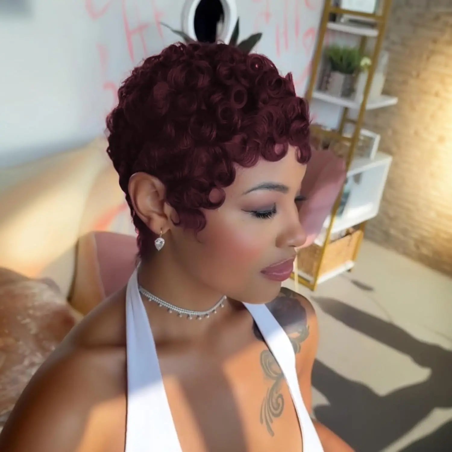 99J Short Layered Pixie Curly Wig