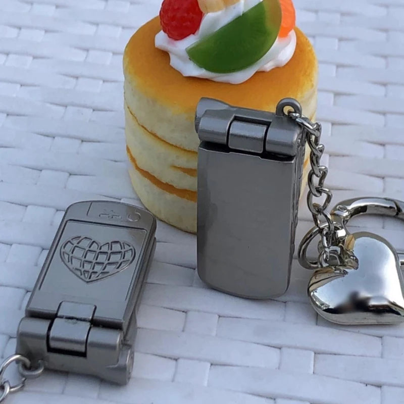 Punk Aesthetic Metal Flip Mobile Phone Keychain