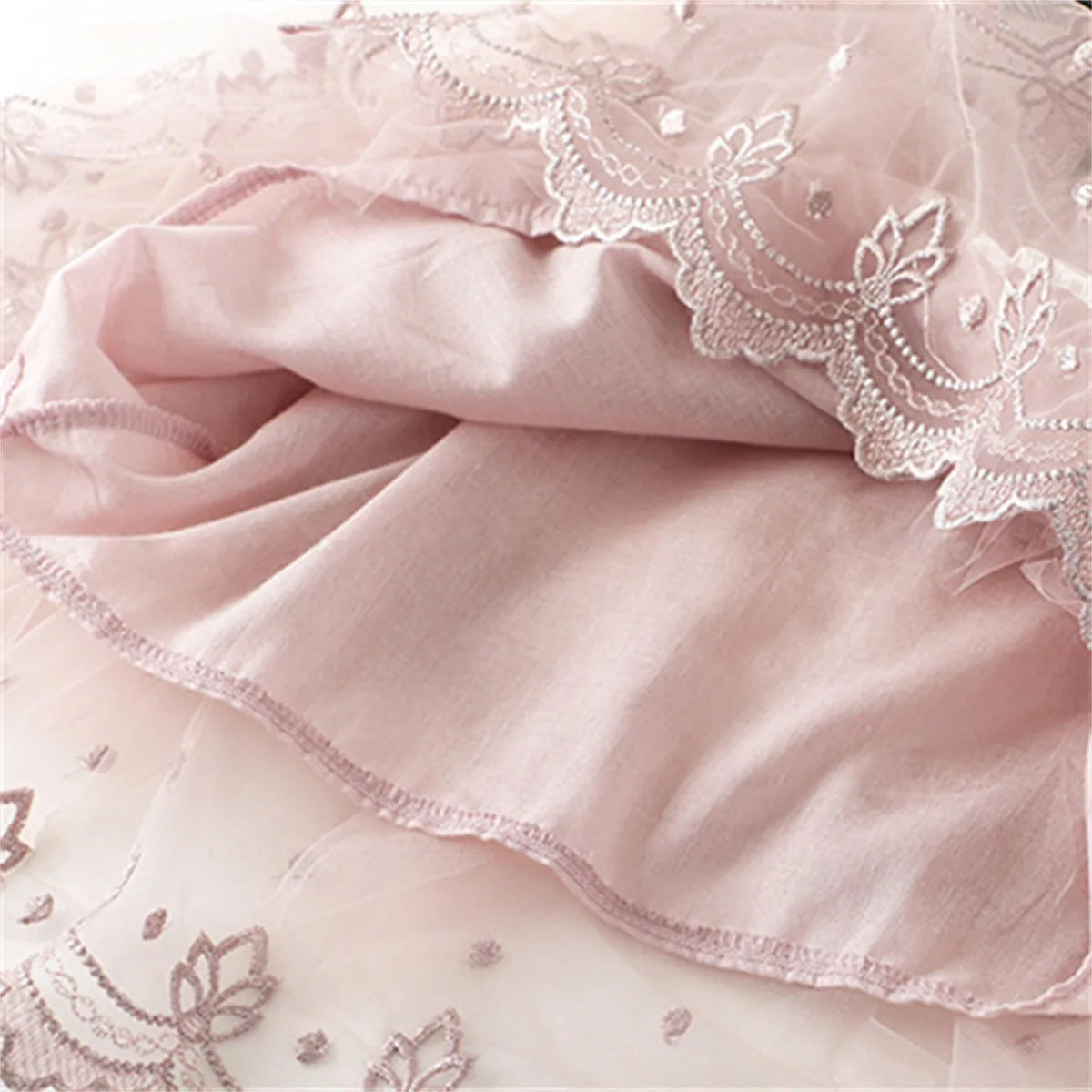 3 to 8 Years Summer Princess Girls Sweet Dress Floral Print Ruffles Sleeve Lace Tutu Mini Dress