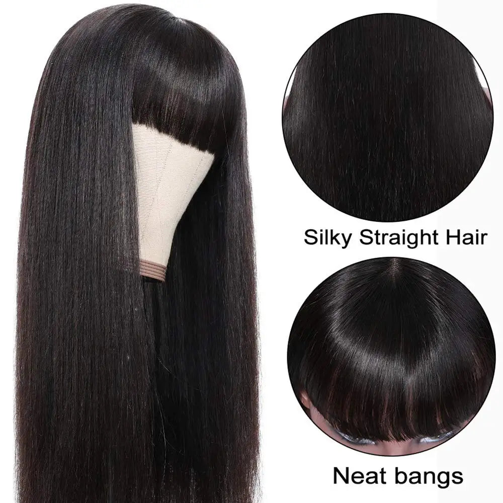 Silky Straight Human Hair Wigs With Bang