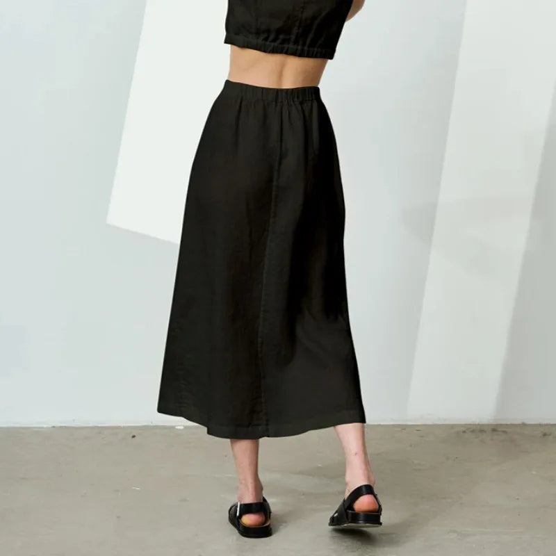 Linen Cotton Side Split Skirt
