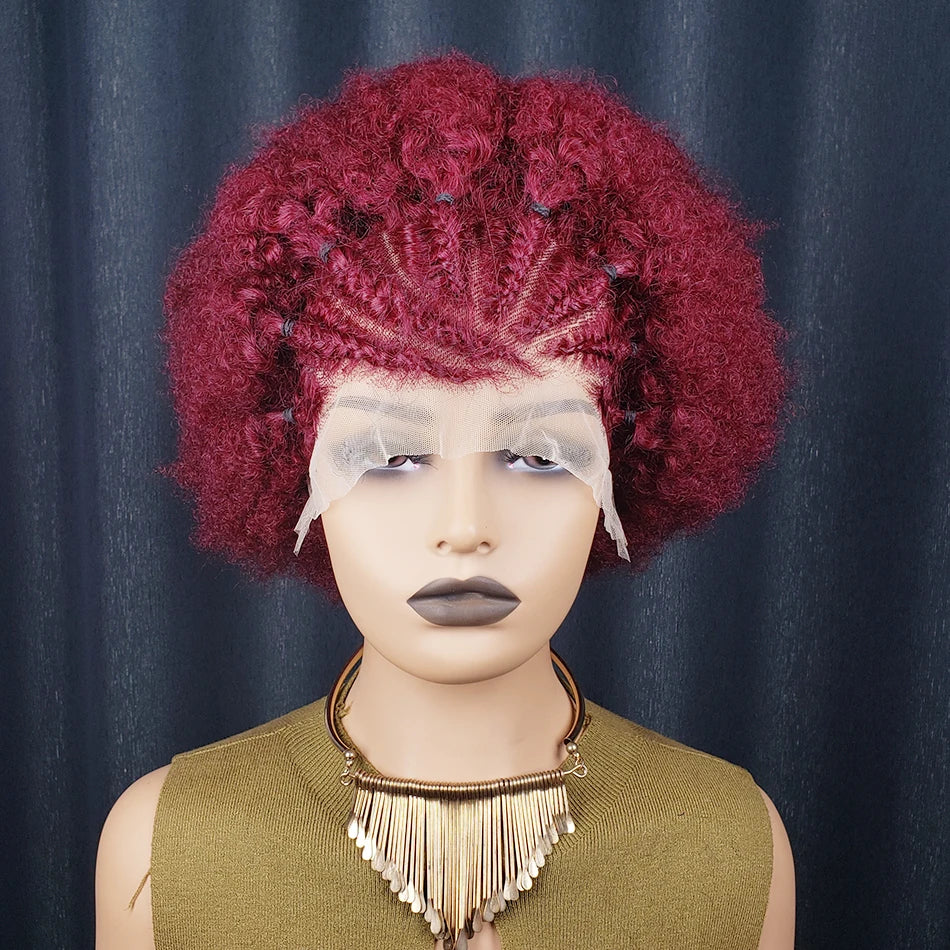 Short Afro Kinky Curly Bob Lace Front Braided Wig