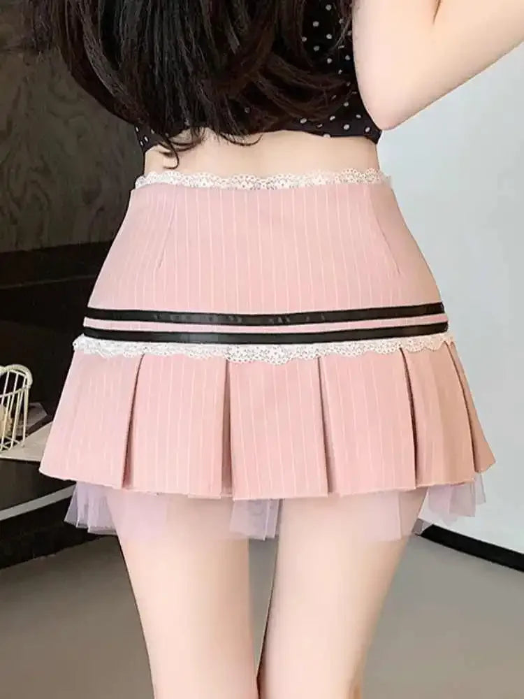 Sweet Striped Pink Pleated Skirt
