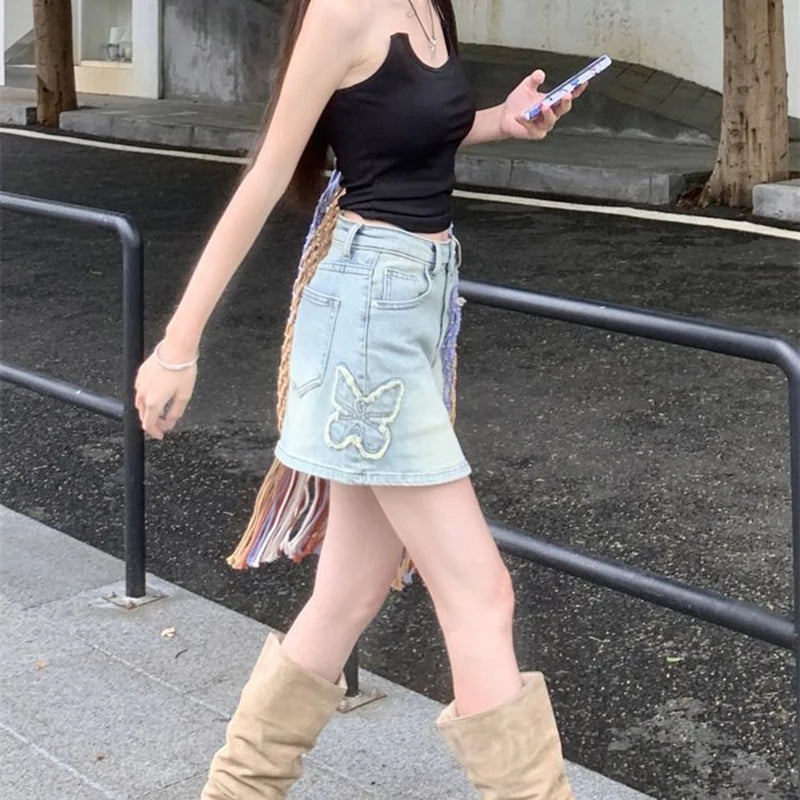 Vintage Butterfly Denim Skirt