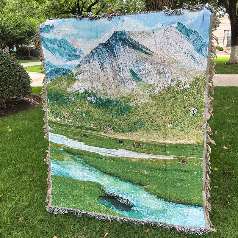 Snow Mountain Forest Cotton Thread Woven Blanket