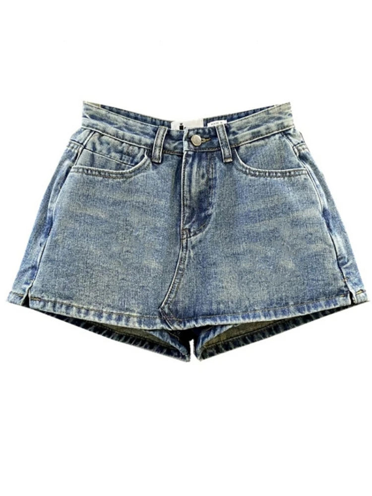 High-Waisted Denim Short Skirt