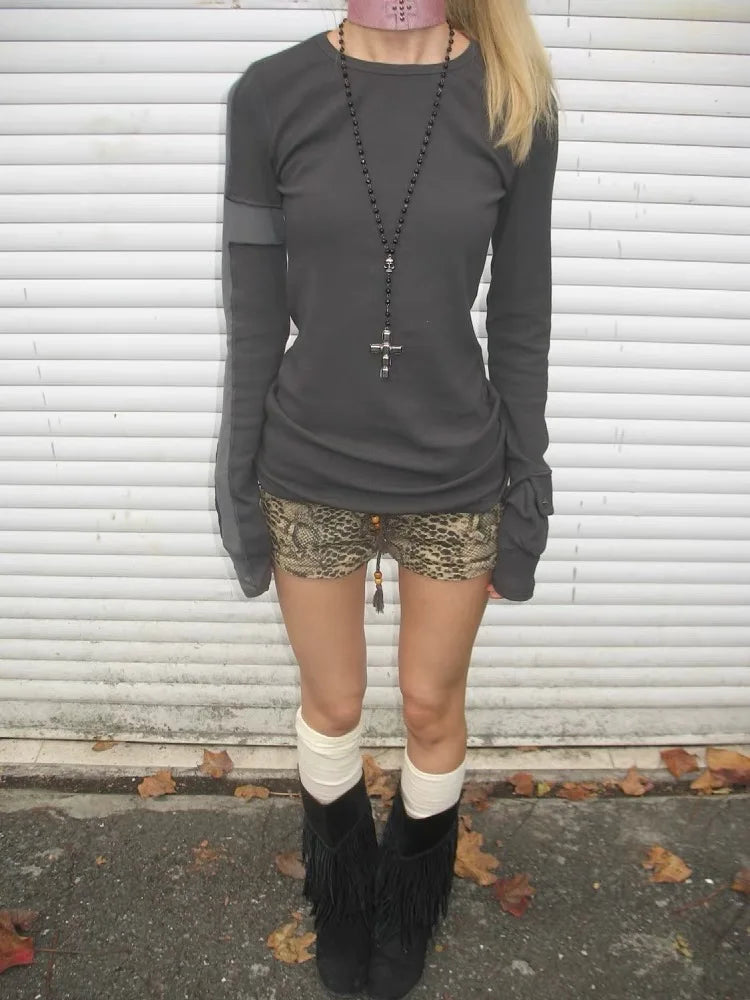 Leopard Printed Denim Shorts