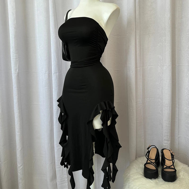 Floral Fold Hemline High Slit Mini Dress