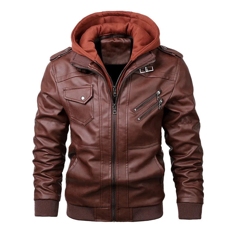 Hooded PU Leather Jacket