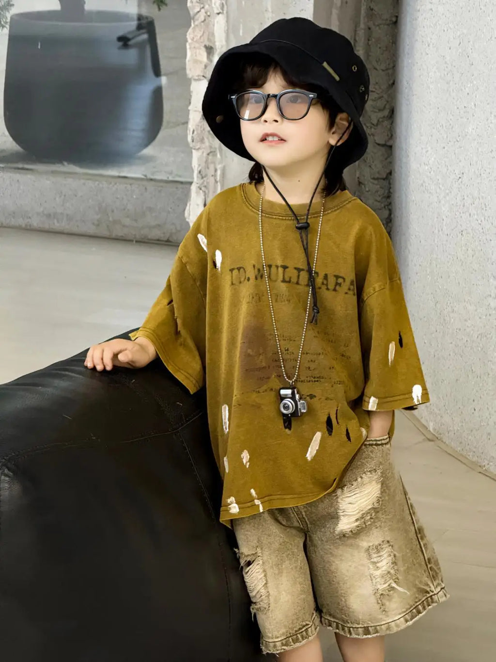 100-150cm Boys' clothing set summer new style children's ripped denim shorts tie dye short sleeved T-shirt 2-piece set