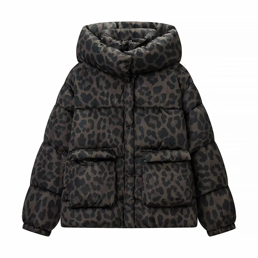 Leopard Print Down Cotton-Padded Jacket