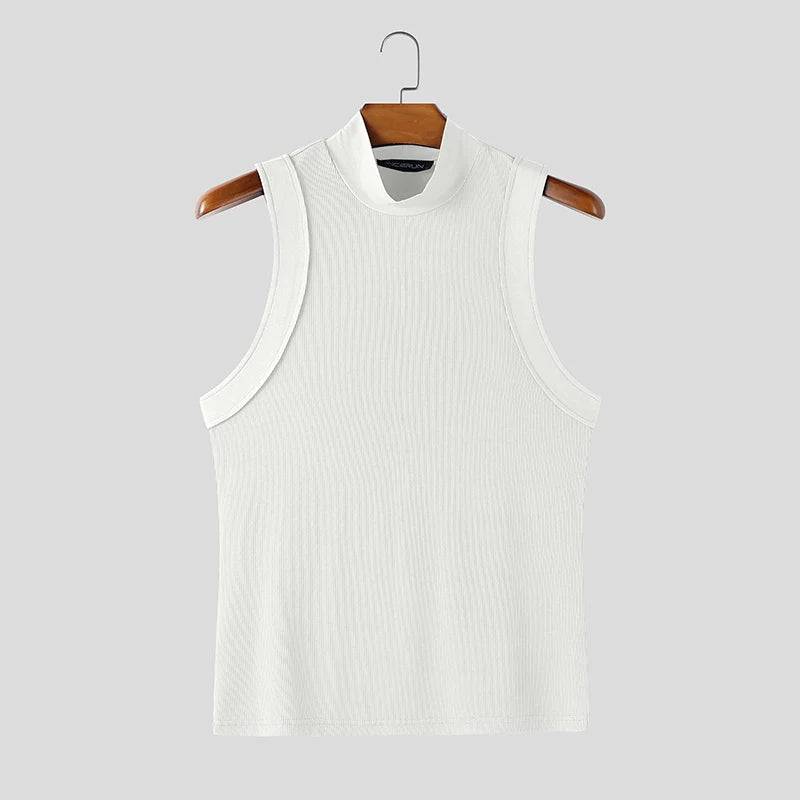 Solid Color Sleeveless Knitted Turtleneck