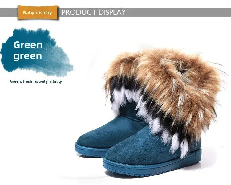 Mid-Calf Fox Fur Snow Boots