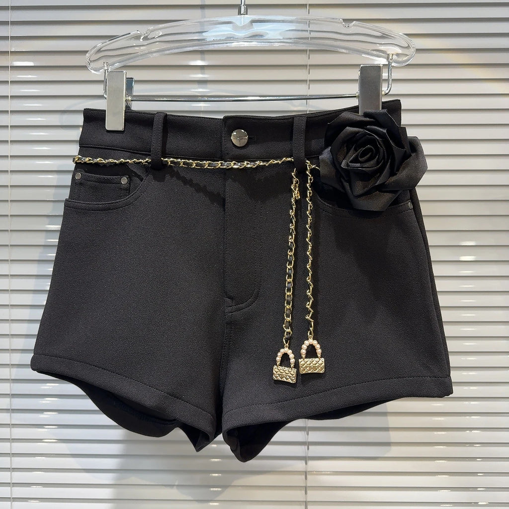 Metal Waist Chain Suit Shorts
