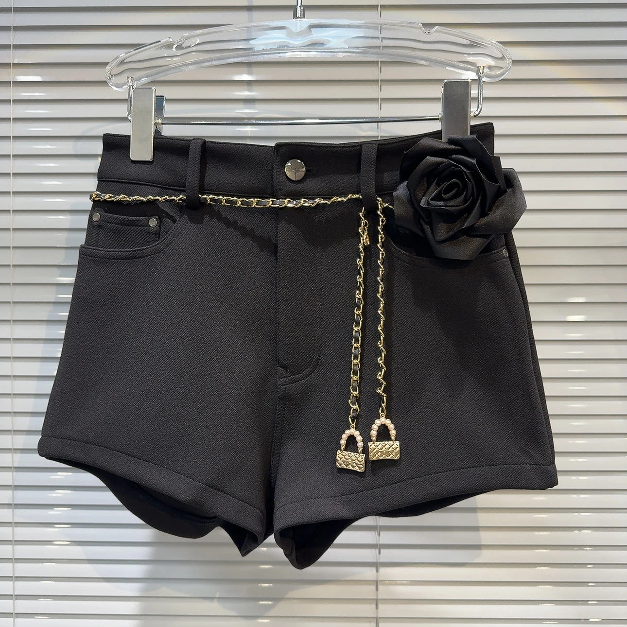 Metal Waist Chain Suit Shorts