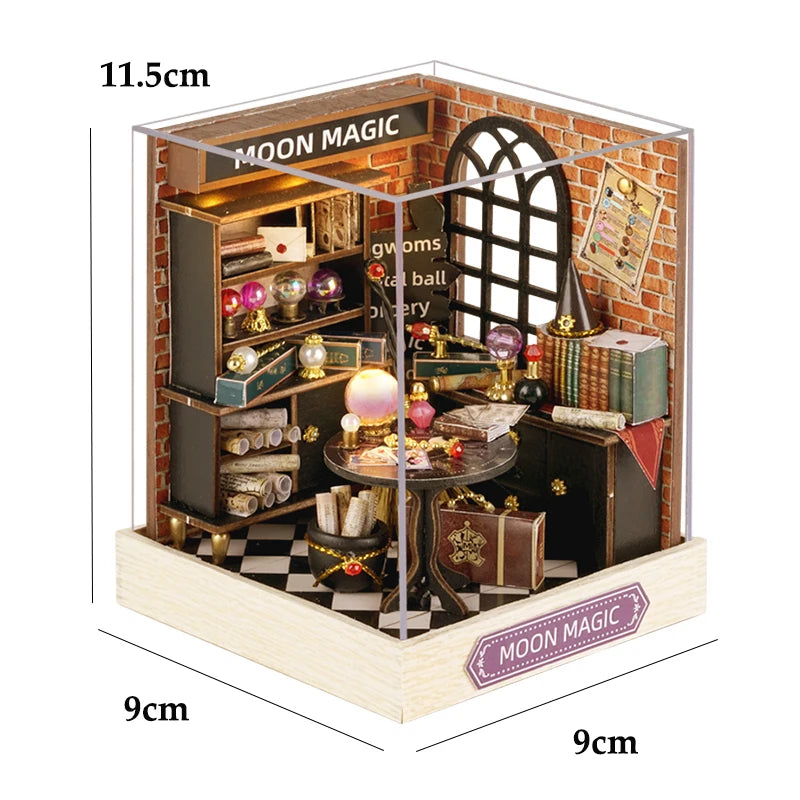 Wooden Miniature Doll House DIY Handmade Assembly Model Building Kit With Dust Cover