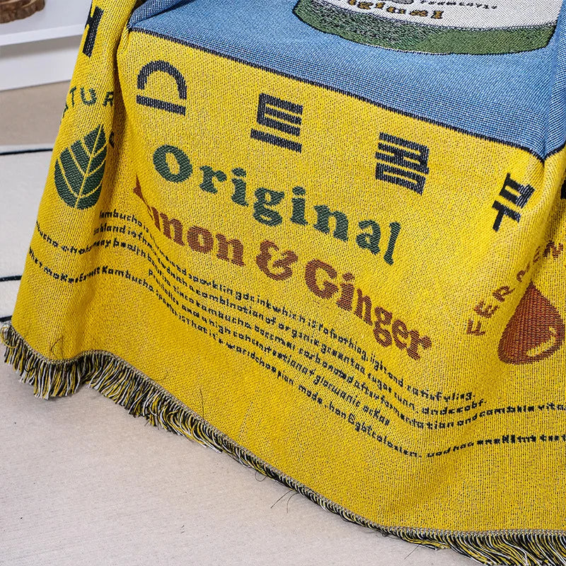 Ins Kombucha Illustration Cartoon Throw Blanket