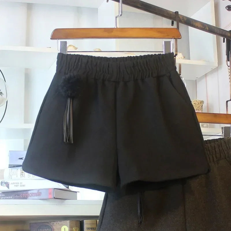 High Waist Woolen Shorts