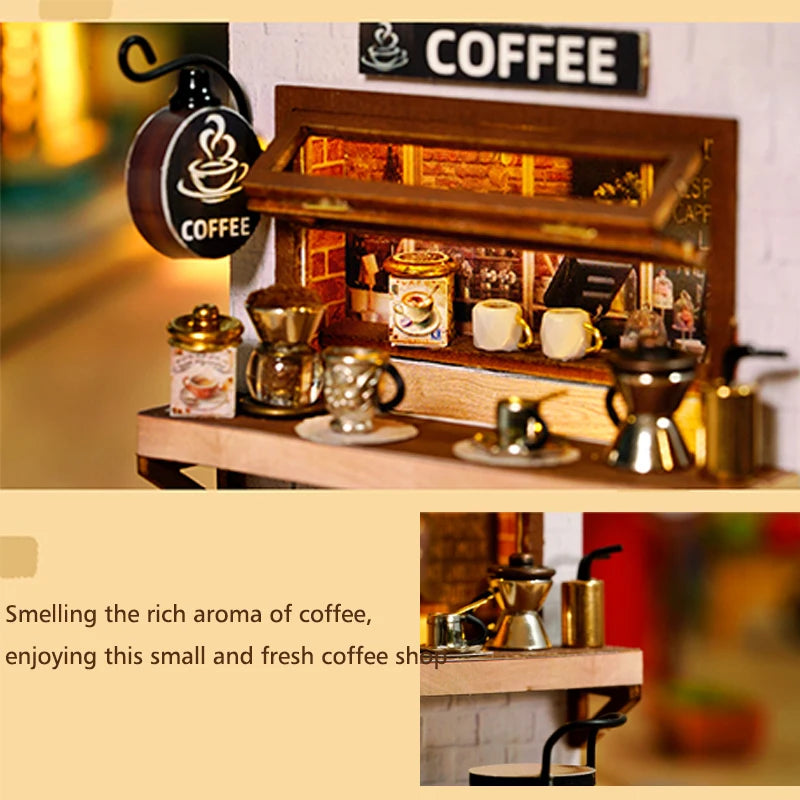 Wooden Miniature Doll House DIY Handmade Assembly Model Building Kit With Dust Cover