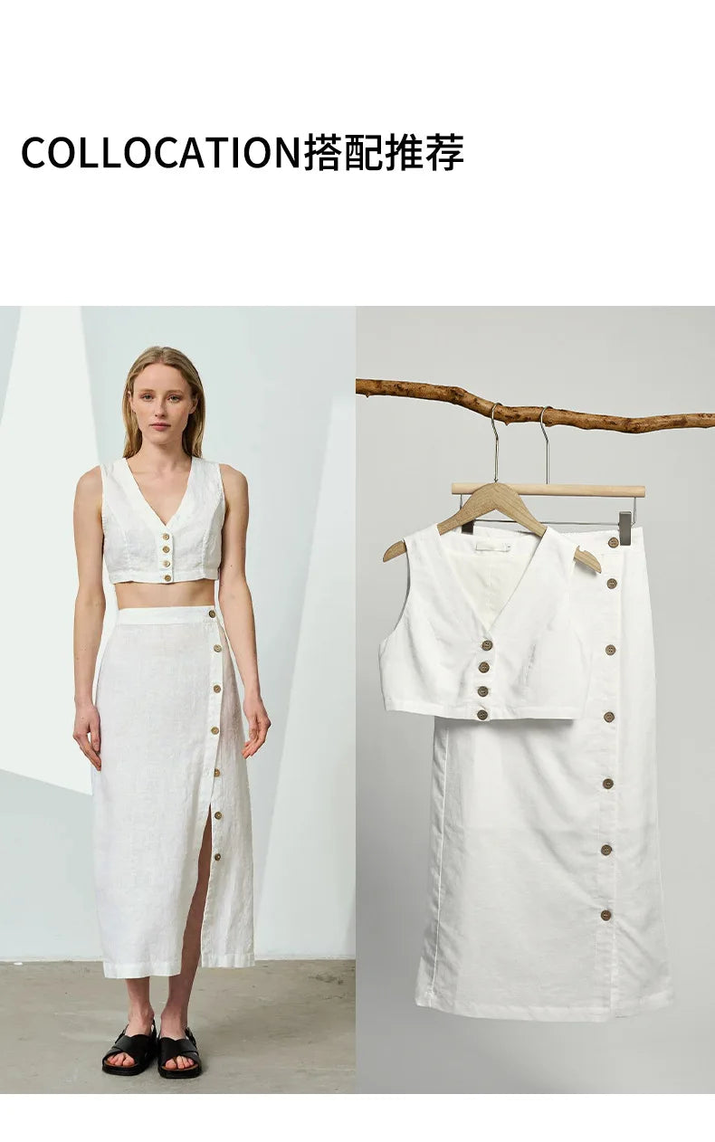 Linen Cotton Side Split Skirt