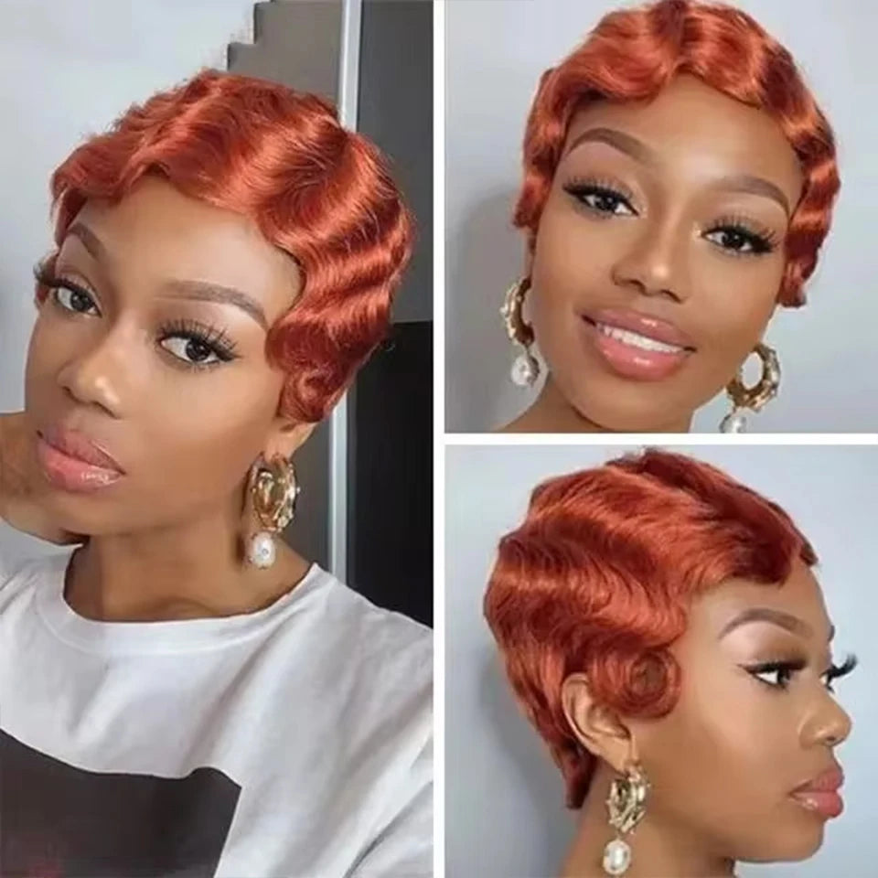 Short Finger Wavy Wig Curly Black