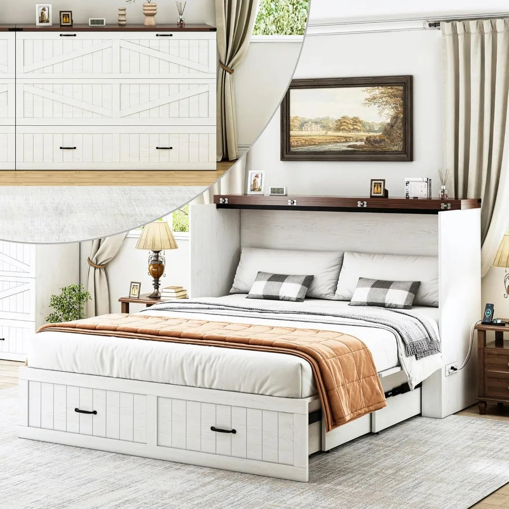 Queen Murphy Bed with Storage & Charging Station