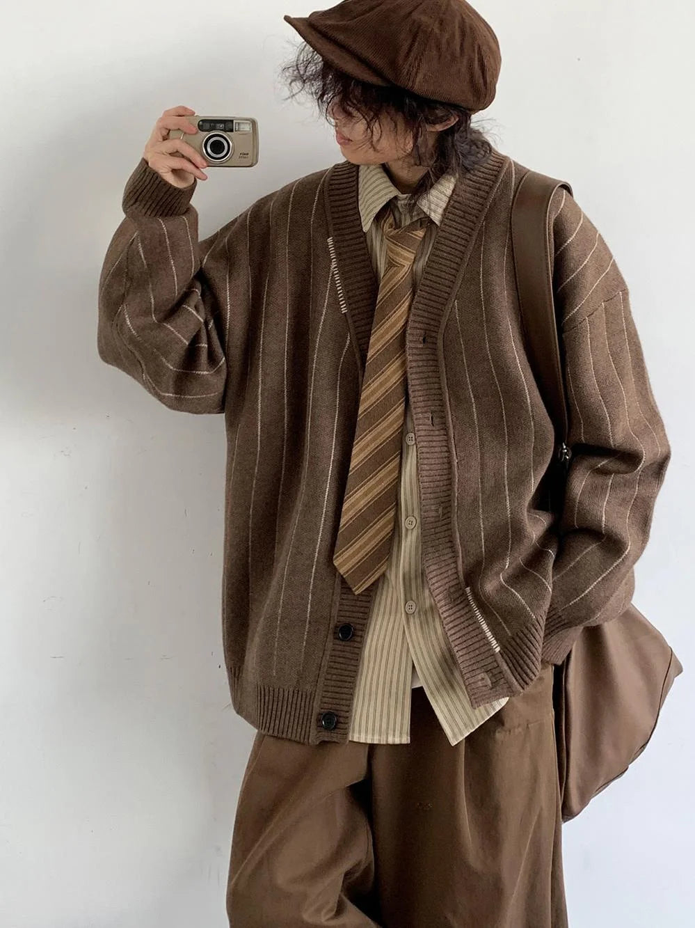 Neutral Striped Knitted Cardigan