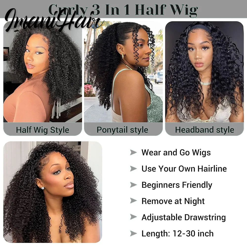 210% Half Wigs Human Hair Curly Wig