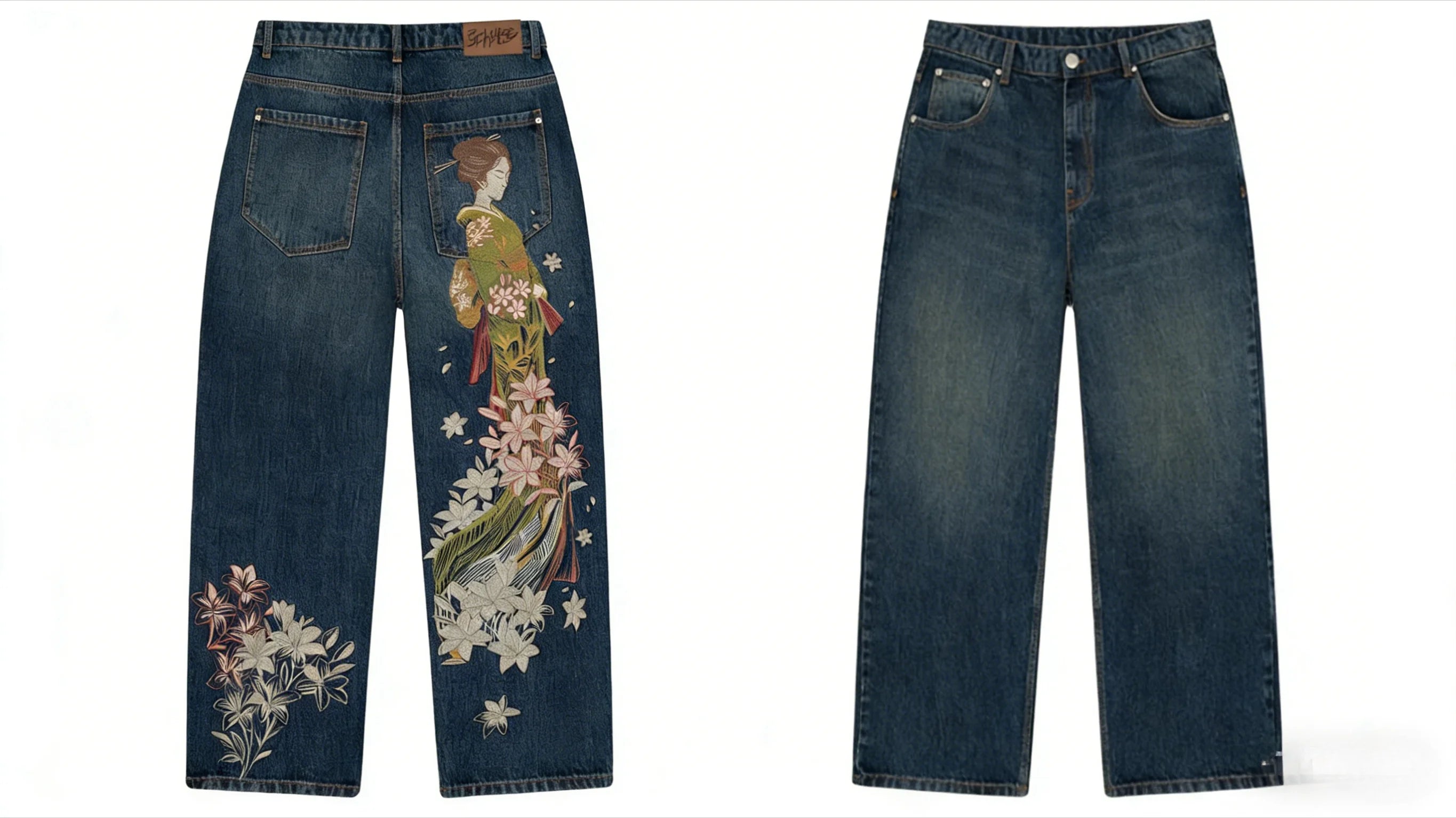 Wings Embroidered High-Waist Jeans