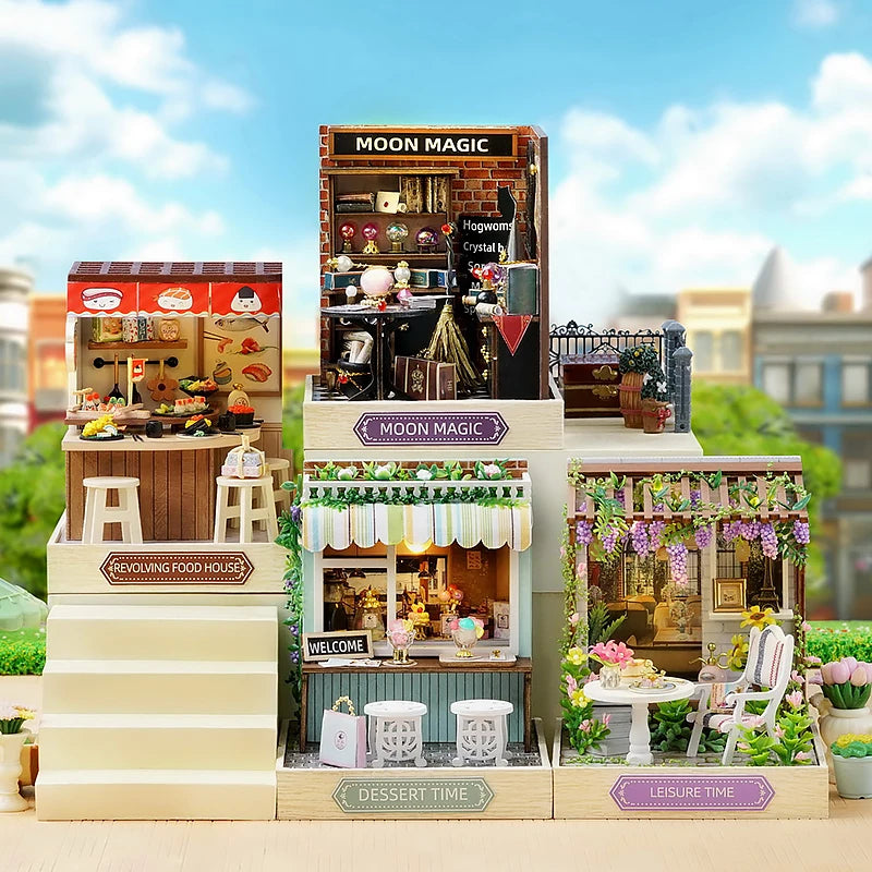 Wooden Miniature Doll House DIY Handmade Assembly Model Building Kit With Dust Cover