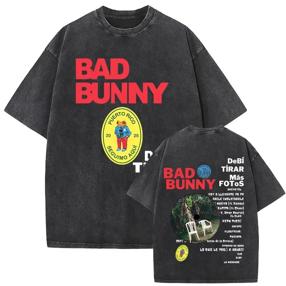 Washed Vintage Rapper Bad Bunny DeBi TiRAR MaS FOToS DTMF Print T-Shirt