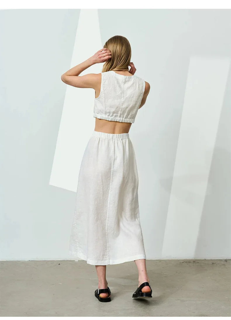 Linen Cotton Side Split Skirt