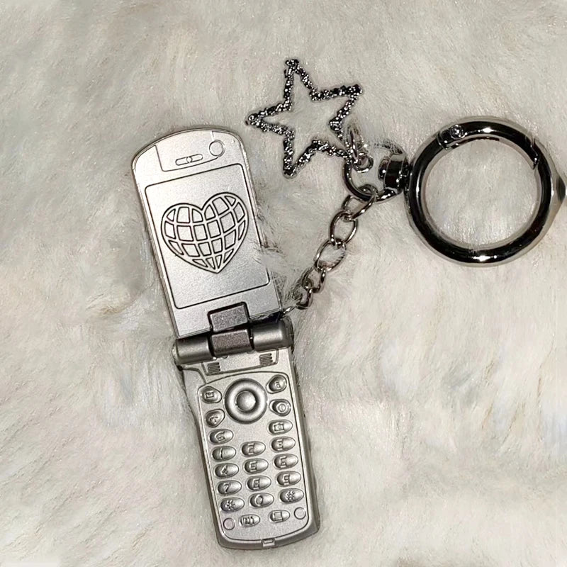 Punk Aesthetic Metal Flip Mobile Phone Keychain